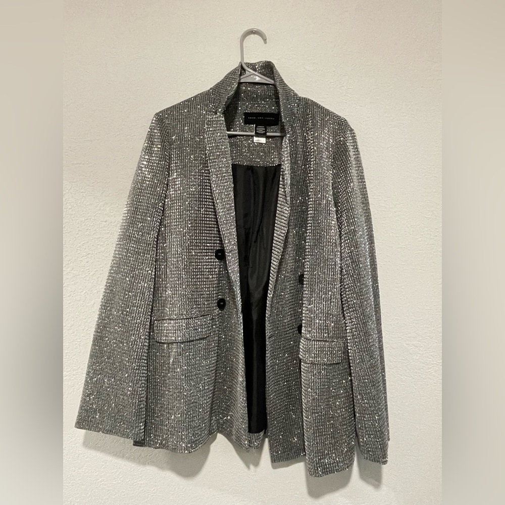 Know One Cares Sequin-Embellished Silver Blazer - Women Size Medium